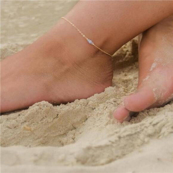 Dainty Simple Chain Anklet for Women 18k Gold/Silver Plated Summer Beach Beaded - Picture 3 of 8